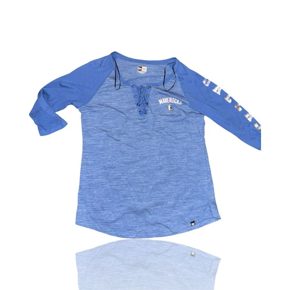 New Era Women's Dallas Mavericks Lace-Up Henley Blue Long Sleeve Top Large